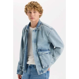 %100 Pamuk Polo Yaka Cepli Fermuarlı Denim Ceket D5884AX24AU