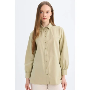 Relax Fit Gömlek Yaka Poplin Basic Düz Uzun Kollu Gömlek Tunik D4159AX24AU