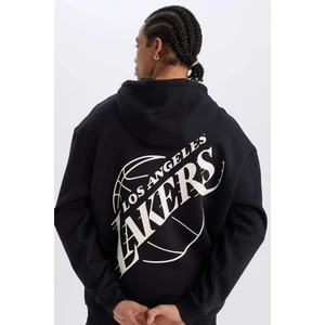 DeFactoFit NBA Los Angeles Lakers Boxy Fit Kapüşonlu Sırt Baskılı Kalın Sweatshirt A4114AX24WN