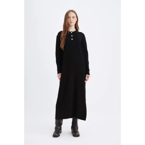 Regular Fit Polo Yaka Basic Düz Maxi Triko Elbise D5434AX24WN