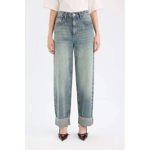 Baggy Fit Yüksek Bel Katlamalı Paça Bilek Boy Jean Yıkamalı Pantolon D5440AX24AU