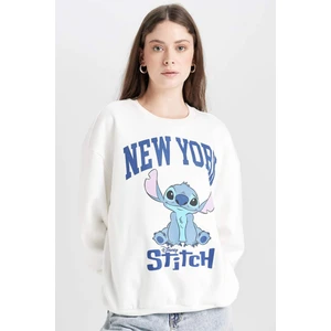 Coool Disney Lilo & Stitch Oversize Geniş Kalıp Bisiklet Yaka Baskılı Kalın Sweatshirt D4812AX24WN