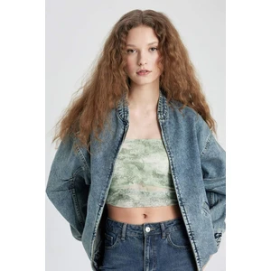Oversize Geniş Kalıp Jean Bomber Ceket Kolej Yaka Fermuarlı Çift Cepli C1508AX24SM