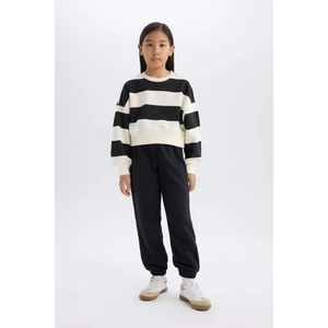 Kız Çocuk 2'li Takım Çizgili Bisiklet Yaka Sweatshirt Beli Lastikli Jogger Eşofman Altı D4091A824WN