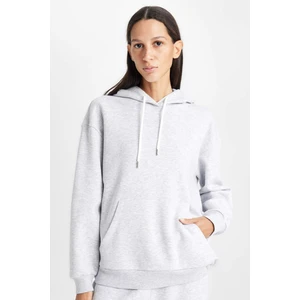 Relax Fit Kapüşonlu Kanguru Cepli Kalın Basic Düz Sweatshirt W1240AZ24WN