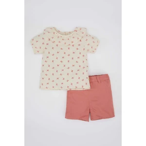 Kız Bebek 2'li Takım Çiçekli Krinkıl Kumaş Kısa Kollu Bluz Şort C3144A524SP