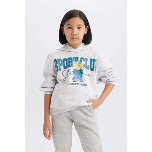 Kız Çocuk Oversize Geniş Kalıp Kapüşonlu Baskılı Sweatshirt D4382A824WN