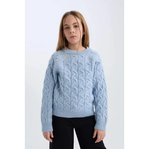 Kız Çocuk Standart Fit Bisiklet Yaka Saç Örgülü Triko Kazak C9539A824WN