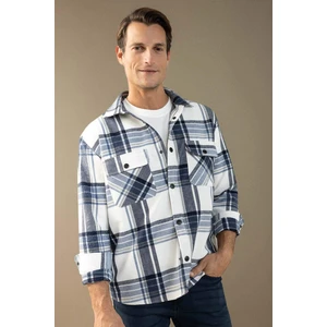 Lacivert Relax Fit Polo Yaka Kareli Oduncu Flanel Pamuklu Uzun Kollu Gömlek Z0639AZ24AU
