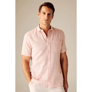 Regular Fit Polo Yaka Keten Karışımlı Kısa Kollu Gömlek W7946AZ23SM