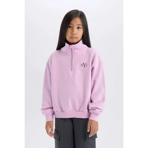 Kız Çocuk Relax Fit Yarım Fermuarlı Baskılı Sweatshirt D0620A824AU