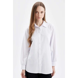 Beyaz Relax Fit Gömlek Yaka Poplin Basic Düz Uzun Kollu Gömlek Tunik D4159AX24AU