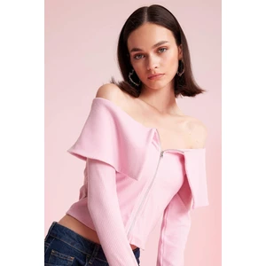 Fitted Omuzu Açık Basic Düz Fitilli Kaşkorse Fermuarlı Hırka D4793AX24AU