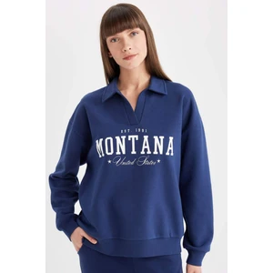 Relax Fit Polo Yaka Baskılı Kalın Sweatshirt D5296AX24AU