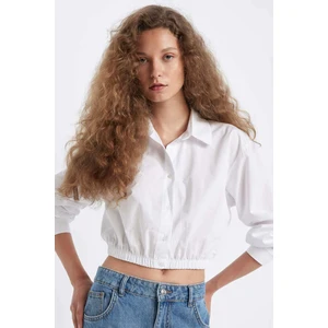 Oversize Geniş Kalıp Basic Düz Etek Ucu Lastikli Poplin Uzun Kollu Gömlek D4006AX24AU