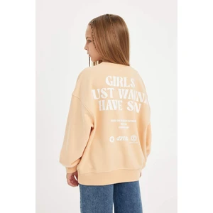 Kız Çocuk Oversize Geniş Kalıp Bisiklet Yaka Sırt Baskılı Sweatshirt D3805A824WN