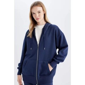 Oversize Geniş Kalıp Kapüşonlu Cepli Basic Düz Fermuarlı Sweatshirt V4233AZ24WN