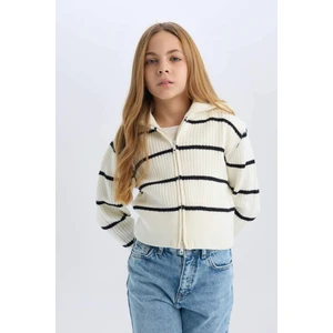 Kız Çocuk Çizgili Fermuarlı Triko Hırka D1387A824WN