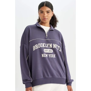DeFactoFit NBA Brooklyn Nets Oversize Geniş Kalıp Yarım Fermuarlı Dik Yaka Sweatshirt C8246AX24AU