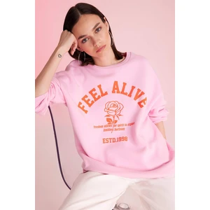Oversize Geniş Kalıp Bisiklet Yaka Baskılı Kalın Sweatshirt D4940AX24AU