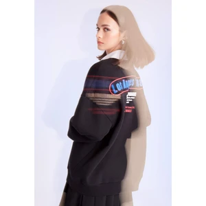 Oversize Geniş Kalıp Bisiklet Yaka Sırt Baskılı Kalın Sweatshirt D4939AX24AU