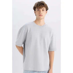Loose Fit Bisiklet Yaka Kısa Kollu Ağır Kumaş Basic Düz Tişört B4844AX24AU