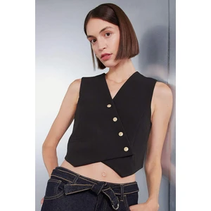 Fitted Vücuda Oturan V Yaka Crop Çapraz Düğmeli Blazer Yelek D3159AX24AU