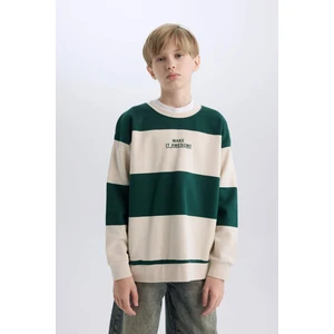 Erkek Çocuk Oversize Geniş Kalıp Bisiklet Yaka Çizgili Baskılı Sweatshirt C9802A824WN