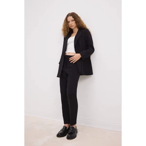 Crop Klasik Pantolon Carrot Fit Siyah Fermuarlı Yüksek Bel Basic Düz Dar Paça C2466AX24AU