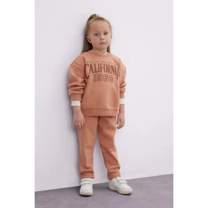 Kız Bebek 2'li Takım Baskılı Bisiklet Yaka Sweatshirt Üst Beli Lastikli Eşofman Altı D0815A524AU