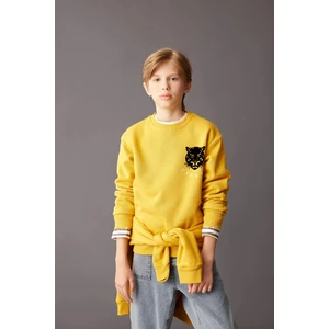 Erkek Çocuk Sarı Bisiklet Yaka Kaplan Baskılı Sweatshirt D3096A824AU