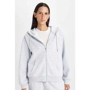 Relax Fit Kapüşonlu Cepli Basic Düz Fermuarlı Sweatshirt C1809AX24WN