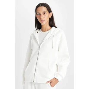 Relax Fit Kapüşonlu Cepli Basic Düz Fermuarlı Sweatshirt C1809AX24WN