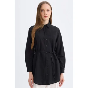 Regular Fit Poplin Basic Düz Uzun Kollu Siyah Gömlek Tunik D4160AX24AU