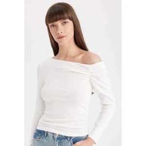 Slim Fit Dar Kesim Tek Omuzlu Ribana Basic Düz Uzun Kollu Tişört D4970AX24AU