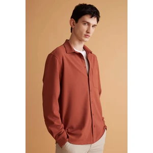 Regular Fit Polo Yaka Krinkıl Basic Düz Uzun Kollu Gömlek B6484AX24SP