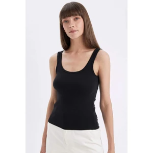 Siyah Slim Fit Dar Kesim U Yaka Ribana Basic Düz Atlet C0095AX24AU