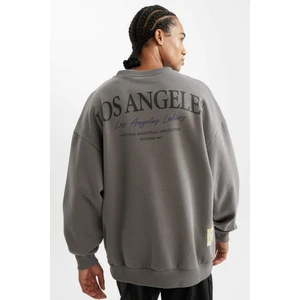 DeFactoFit NBA Los Angeles Lakers Oversize Geniş Kalıp Bisiklet Yaka Sırt Baskılı Kalın Sweatshirt C9254AX24AU