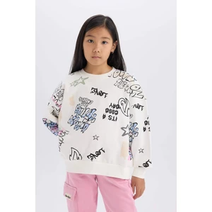 Kız Çocuk Oversize Geniş Kalıp Bisiklet Yaka 3D Baskılı Sweatshirt