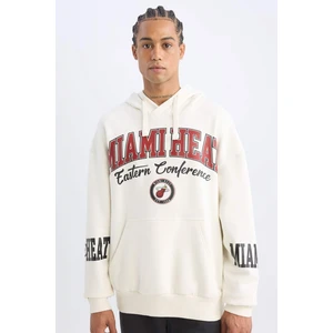DeFactoFit NBA Miami Heat Oversize Geniş Kalıp Kapüşonlu Baskılı Kalın Sweatshirt D0672AX24AU