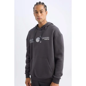DeFactoFit NBA Golden State Warriors Boxy Fit Kapüşonlu Baskılı Kalın Sweatshirt D0674AX24AU