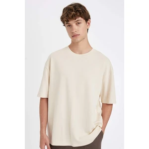 Oversize Geniş Kalıp Bisiklet Yaka Kısa Kollu Basic Düz Ağır Kumaş Tişört X3926AZ24AU
