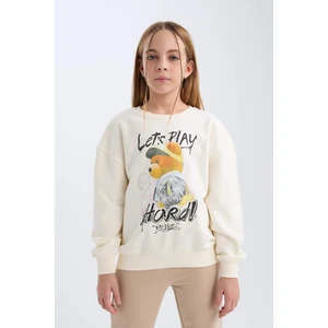 Kız Çocuk Oversize Geniş Kalıp Bisiklet Yaka Ayıcık Baskılı Sweatshirt D0607A824AU