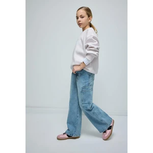 Kız Çocuk Wide Leg Kargo Cepli Geniş Bol Paça Jean Pantolon D3718A824WN