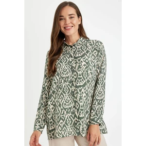 Loose Fit Gömlek Yaka Desenli Uzun Kollu Gömlek Tunik T0609AZ24AU