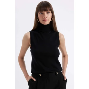 Siyah Regular Fit Balıkçı Yaka Kolsuz Basic Düz Triko Kazak U8250AZ24AU