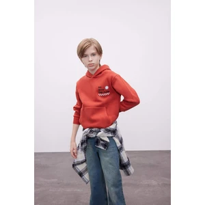 Erkek Çocuk Cepli Yazı Baskılı Kapüşonlu Kalın Okul Sweatshirt C7567A824WN