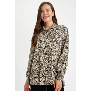 Relax Fit Leopar Desenli Uzun Kollu Gömlek D1078AX24AU
