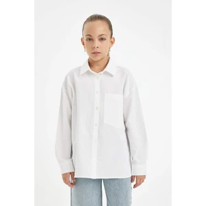 Kız Çocuk Oversize Geniş Kalıp Poplin Basic Düz Uzun Kollu Beyaz Okul Gömleği C7482A824AU