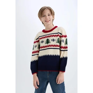 Erkek Çocuk Yılbaşı Temalı Bisiklet Yaka Triko Kazak C9634A824CW